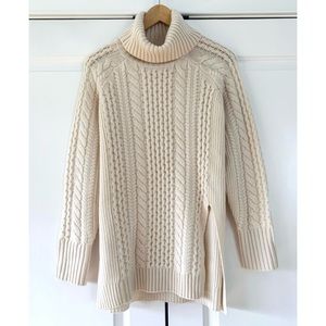 NAADAM Sweater Tunic Turtleneck Cable Knit Split Hem Wool Cashmere $450 Size S